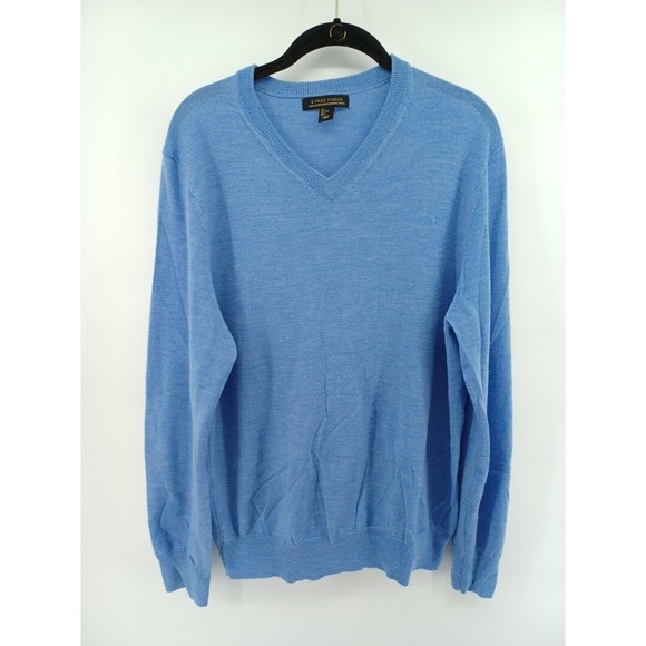 Ethan Pierce Sweater Men's Large Blue Fine Merino Wool V-Neck Long Sleeve - Picture 1 of 8